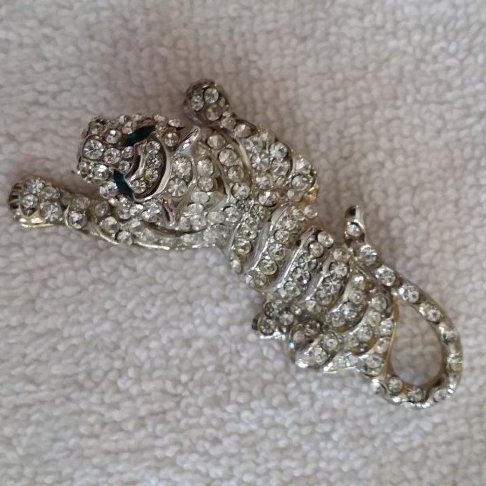 Vintage Leopard Big Cat Rhinestone Brooch